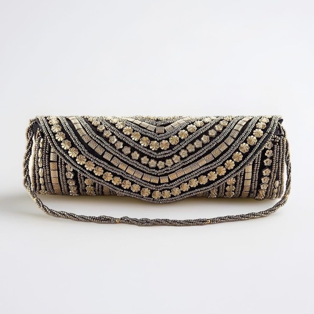 Chic Black and Gold Beaded Clutch / Purse